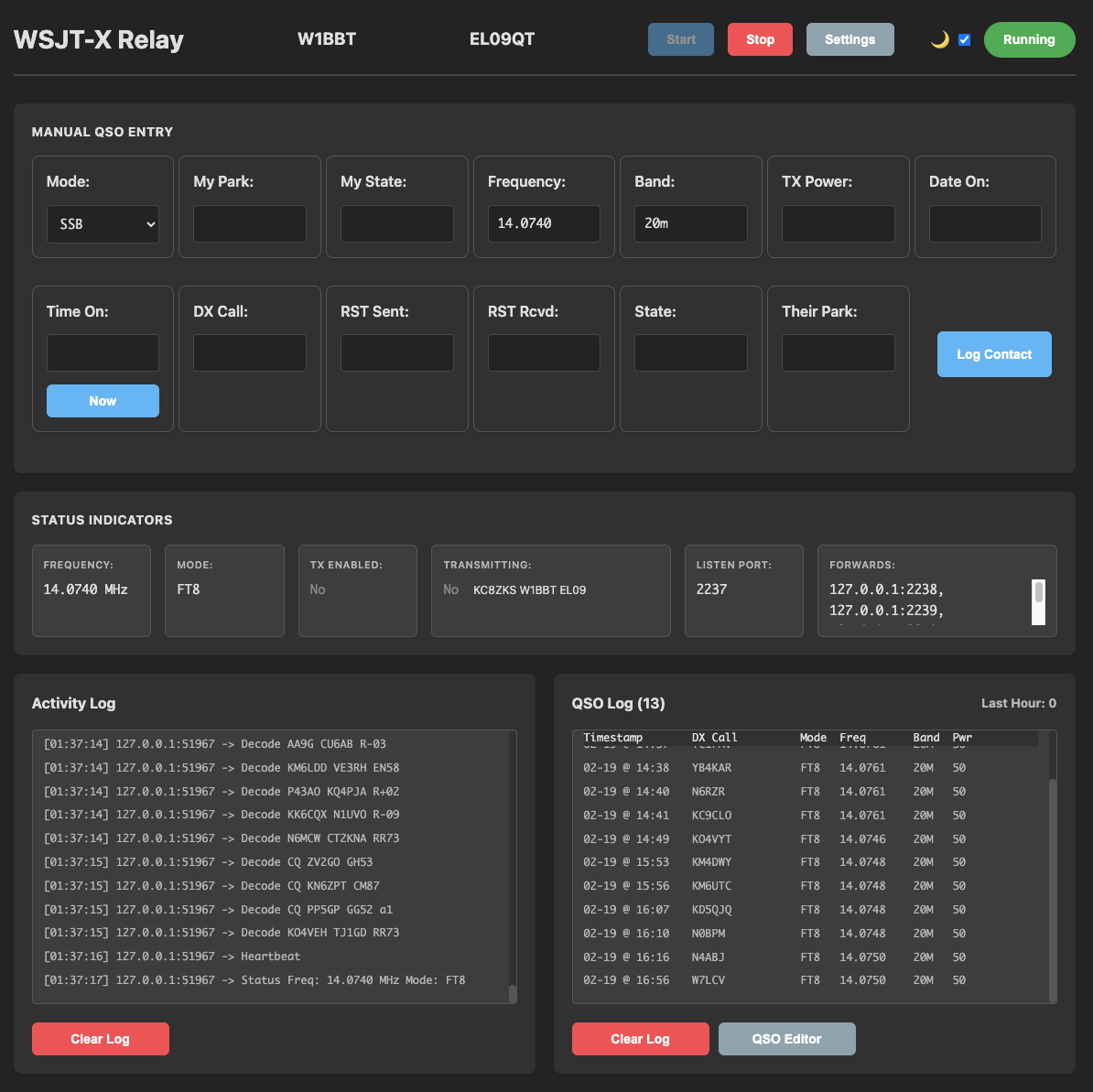 WSJT-X Relay main window